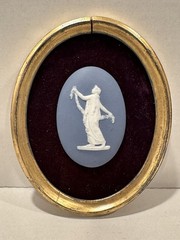 Antique Wedgwood Jasperware Plaque – Classical Lady with Garland, Framed