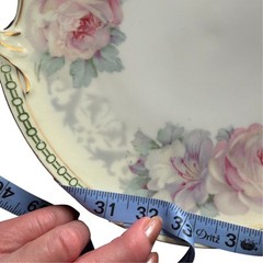 Antique German (K&L) Porcelain Handled Serving Platter Pink Roses Gold c.1910