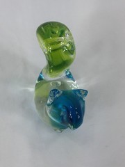Vintage Hand Blown Art Glass Squirrel Figurine Blue Clear Green 3 1/2″ Tall