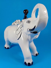 Man Riding Elephant As Jaguar Attacts Ceramic Figure. Made in Brazil. 12″x8″x5″