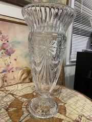 Shannon 70’s 16″T 13+lbs CRYSTAL CUT GLASS Footed Vase COLORS/OF/RAINBOW Vintage