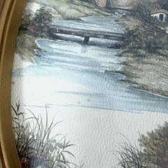 Vintage HOMCO Gold Toned Oval Frames Pair Countryside Themed Prints MADE IN USA