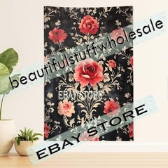 Gothic Wall Tapestry Crimson Rose Regal luxurious ornate bloom 59X82 in