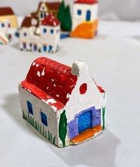 Ceramic Mini Greek Village (8) Houses Church Boat Handmade Hand-Painted