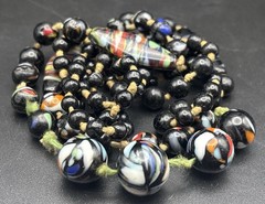 Vintage Murano Style Lampwork Glass Bead Necklace Hand Knotted Artisan