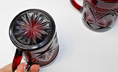 6 Avon 1876 Cape Cod Ruby Red Glass President Celebration Mugs – 4″ High