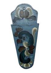 blue wooden Rosemaling Tole Norway wall pocket scissor / shears hanger rustic
