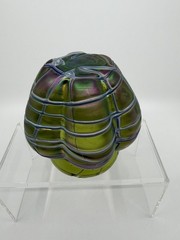 Pallme König & Habel Art Nouveau Iridescent Fadendekor Green Glass Vase Chips
