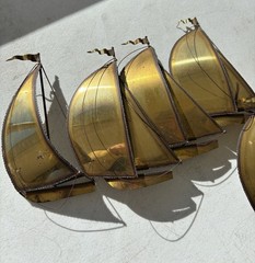 Vintage MCM DEMOTT Brass Sailboats Metal Wall Hanging Art Sculpture Signed