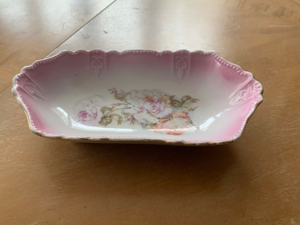 Unbranded Vintage Pink Floral Ceramic Trinket Dish 7″ x 4″ x 1.5″