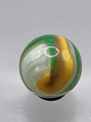 .66″ Akro Corkscrew Popeye Yellow, Green, White Marble- #CE126