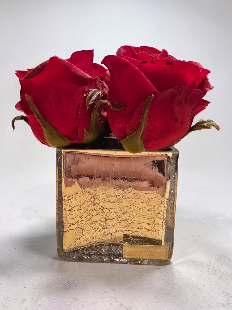 Red Rose Buds Silver Crackle SquareBy Emilio Robba