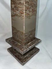 Vintage Modernist Carved Italian Brown Marble Obelisk Art Deco MCM 12.5”