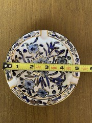 Vintage ICAROS Pottery ASHTRAY Hand Made In Rhodes Greece Blue & Gold FLORAL