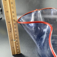 Boatman Studio Art Glass Hand Blown Bowl Dish Crackle Blue Glass Red Edges VTG