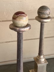 Grand Tour Neoclassical Carved Water Giltwood Columns With Marble Spheres – A Pa