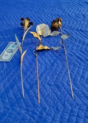 3x VTG 22″ Italian Gilt TOLE Flower-Long Stem Rose+Lily+Arrowhead-Shabby Chic