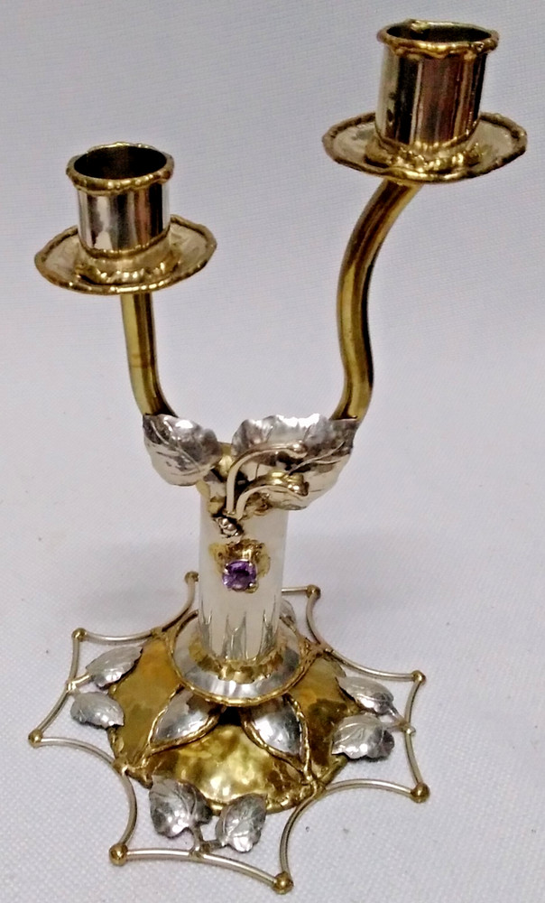 Copa Collection Made in Brazil Brutalist Mixed Metal and Amethyst Candleabra