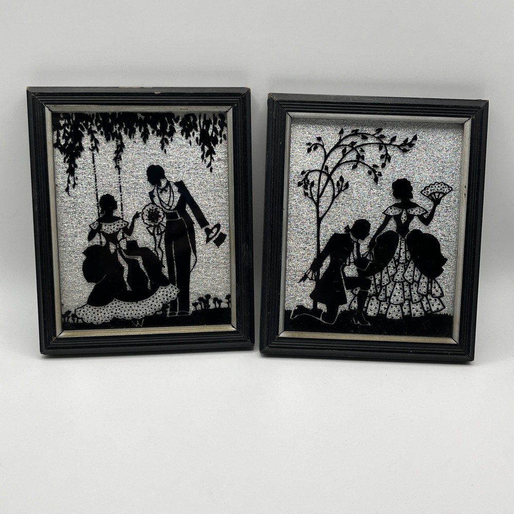 Vintage Foil Back Reverse Painted Pairs With The Courtship NY Silhouettes 4×6