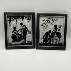 Vintage Foil Back Reverse Painted Pairs With The Courtship NY Silhouettes 4×6