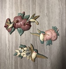 Vintage Set of 3 Hummingbirds Plastic Wall Hanging Decor Made in USA Burwood