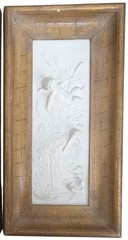 Bas Relief Cherubs & Cranes Framed Sculpted Pictures 7″x14″ Vintage Decorative