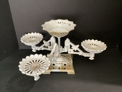 Vintage Cast Iron Metal Tabletop Candle Or Plant Holder Swivel Arms