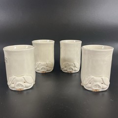 Vintage Fitz and Floyd “PORKY MUG” Cups No handle Set Of 4