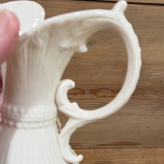 Belleek Aberdeen Porcelain VintageAppliqué Pitcher 7.5”Ivory Ireland REG NO 0857