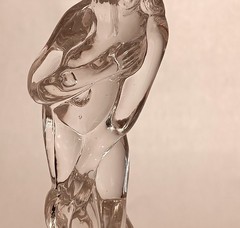 6.5″ BASHFUL LADY vtg cambridge glass female nude draped flower frog art nouveau
