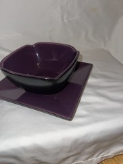 PartyLite Zen Candle Holder Set Purple Ceramic Modern Square Glazed Multi-Part