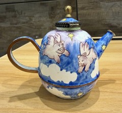 Kelvin Chen 2001 Blue Enameled Miniature Teapot Flying Pig #1393