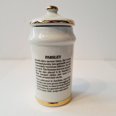M J Hummel Porcelain Kitchen Spice Jar 24kt Gold Trim PARSLEY vintage 1987