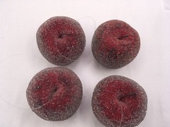 Unbranded Sugared Frosted SET OF 4 Large Beaded Fruit Ornaments Apples 3”x 3.5”