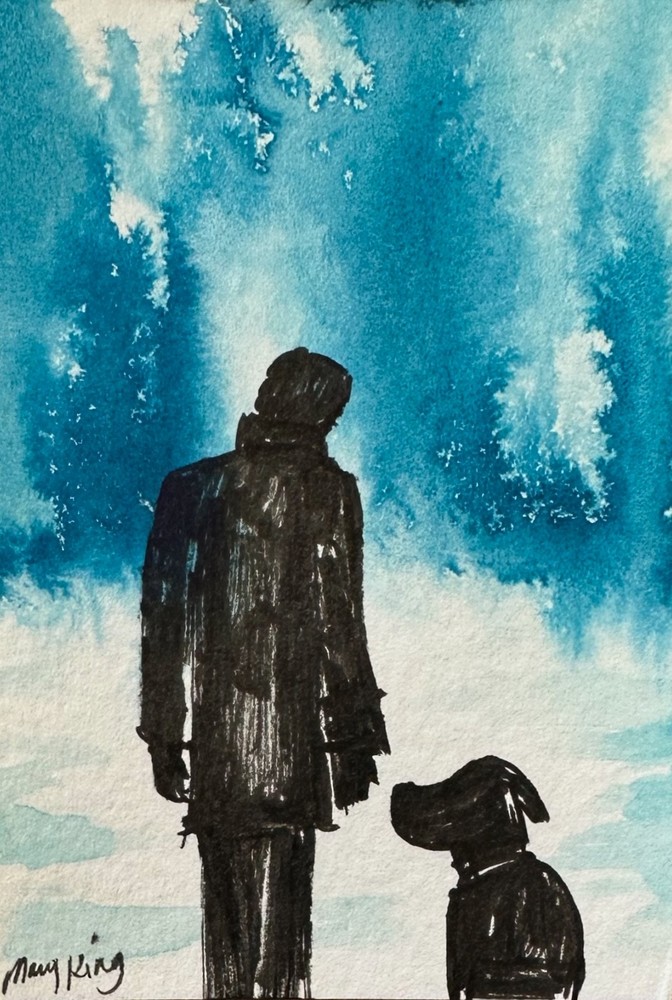 Watercolor ACEO Original Painting by Mary King – Man and Dog