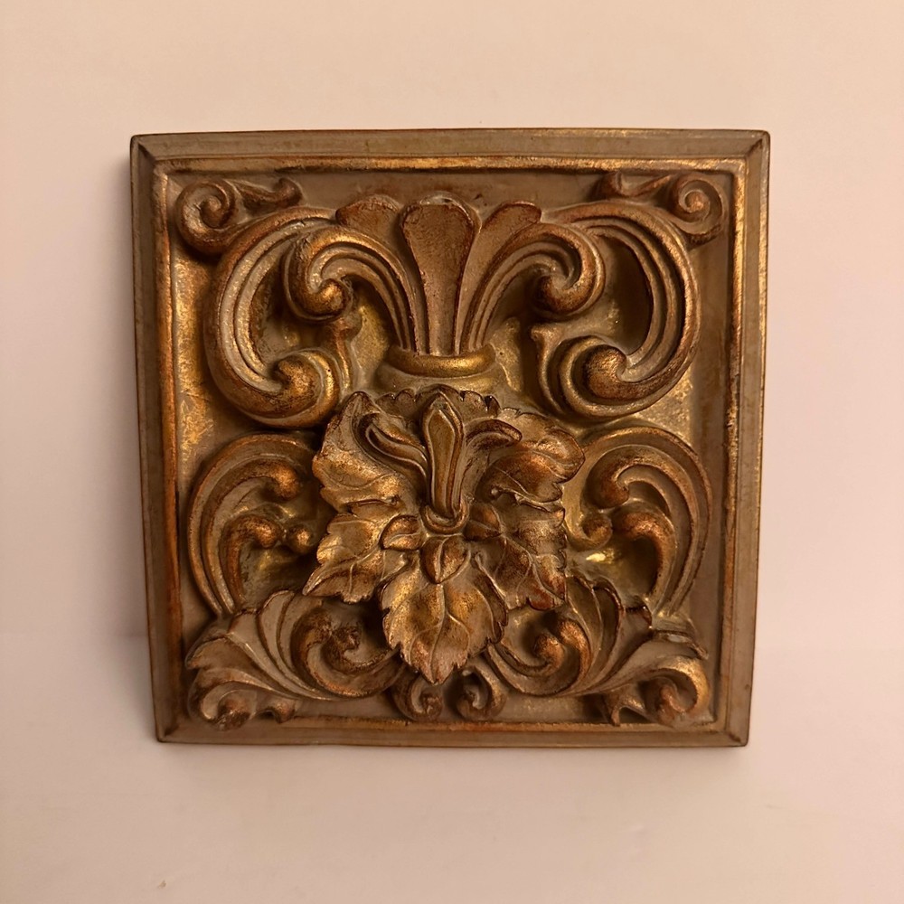 Ornate Square Relief Medallion Wall Plaque Mold Brown Finish Heavy 7″