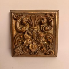 Ornate Square Relief Medallion Wall Plaque Mold Brown Finish Heavy 7″