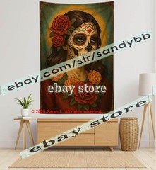 Day of the Dead Woman Portrait Tapestry Wall Art Decor gothic 39X59 in