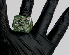 300 BC Authentic Ancient Roman hololith Ring Engraved Gemstone Depict Eagle