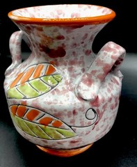 RARE Vintage Handled Made In Italy Orange Splatter Artisan Pottery Vase MCM