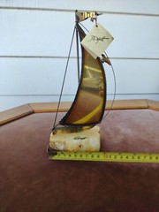 MCM Decor John DeMott Signed Metal Brass Sailboat Sculpture On Stone Nautical