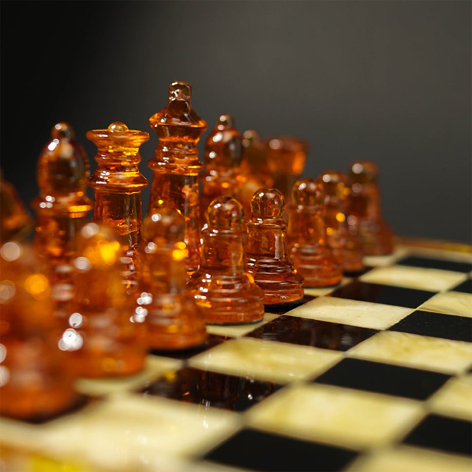 Made in USA Baltic Amber Chess Set with Board Handmade Genuine Game Gift