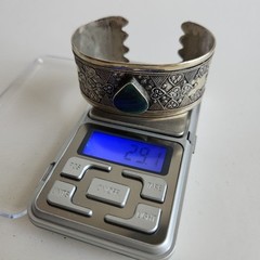 Vintage Tribal Cuff Bracelet | Mixed-Silver 800–900 Content | Malachite Cabochon