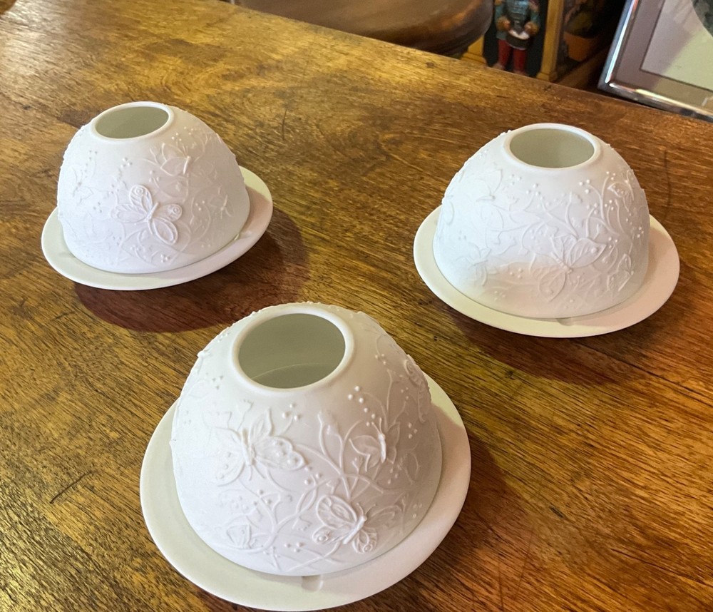 Bernardaud France Butterflies Lithophane Votive Candle Holder