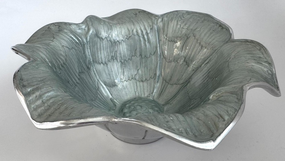 Julia Knight 8″ Lily Flower Bowl Sand Cast Aluminum Silver Enamel