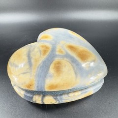 Vintage Hand Made Carved Jasper Heavy Stone Marble Heart Trinket Holder W Hearts