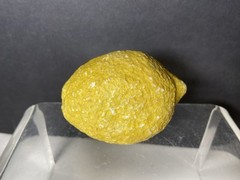 Vtg Stone Lemon Decorative Table Fruit Carved With Wood Stem Bright Yellow