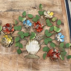 Vintage TOLE METAL WALL Hanging Floral Art Sculpture MCM