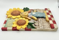 Rabbit & Sunflowers 3-D Wall Plaque, Resin. Ex Condition. No Chips or Cracks.