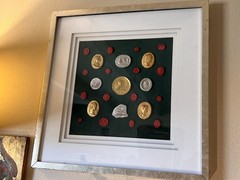 Grand Tour Neoclassical Gilded & Red Plaster Intaglio Set in Silvered Frame